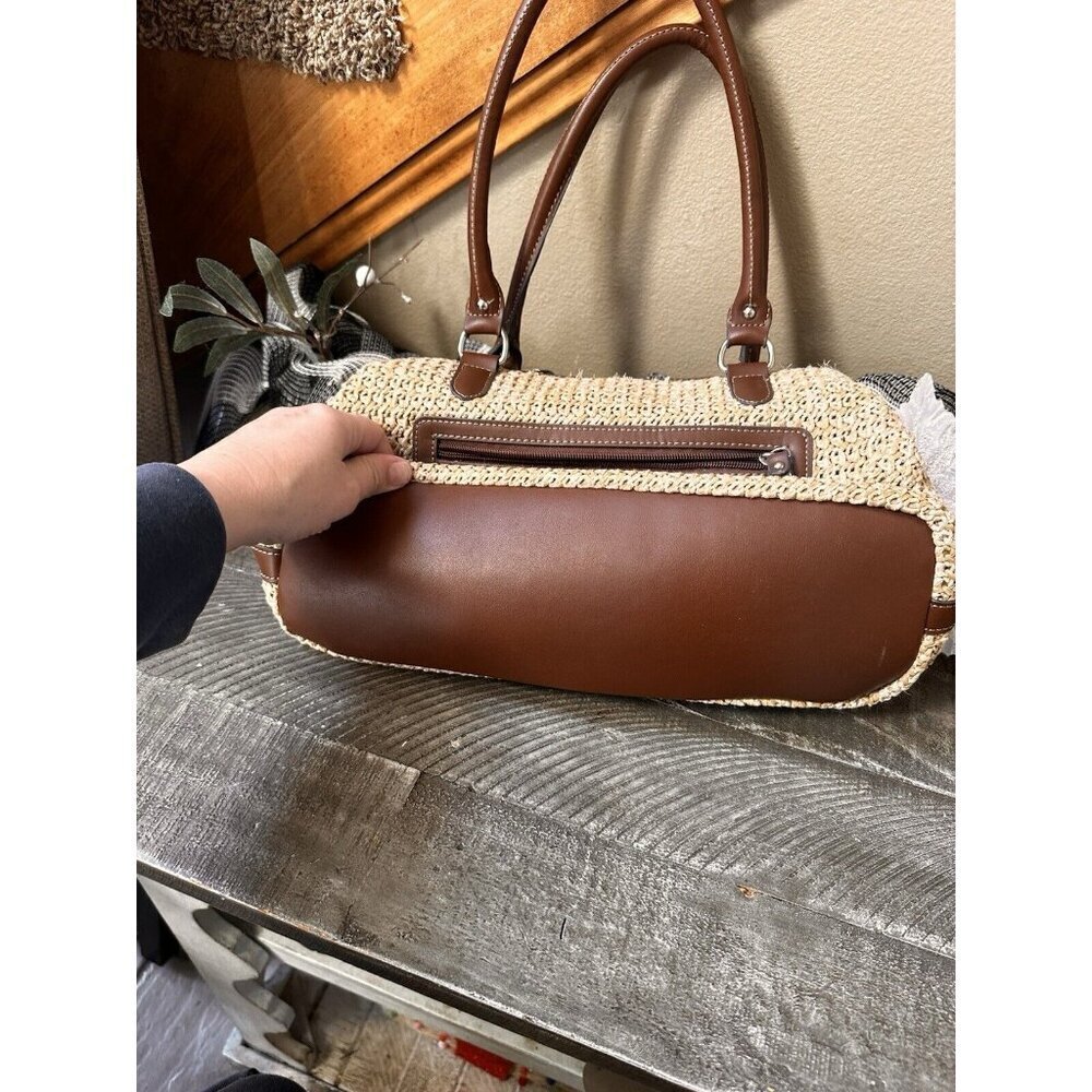 CHAPS brown Crochet/brown Leather Trim Women’s Handbag - Picture 3 of 6